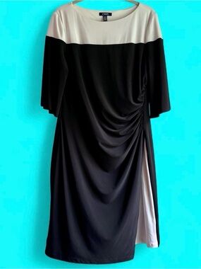 Chaps Black and white Colorblock Ruched Dress